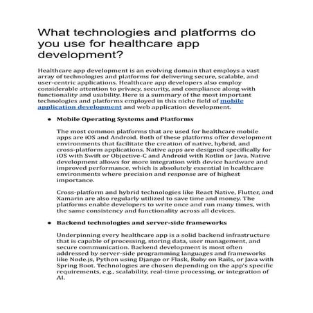 What technologies and platforms do you use for healthcare app development.pdf