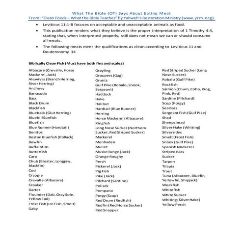 What the bible says about eating meat by Yahweh's Restoration Ministry