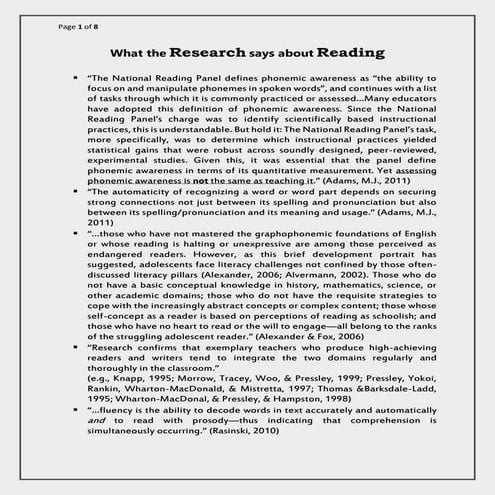 What the Research says about Reading