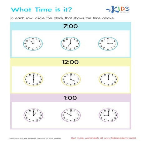 What time is it? - Kindergarten Math Worksheets | PDF
