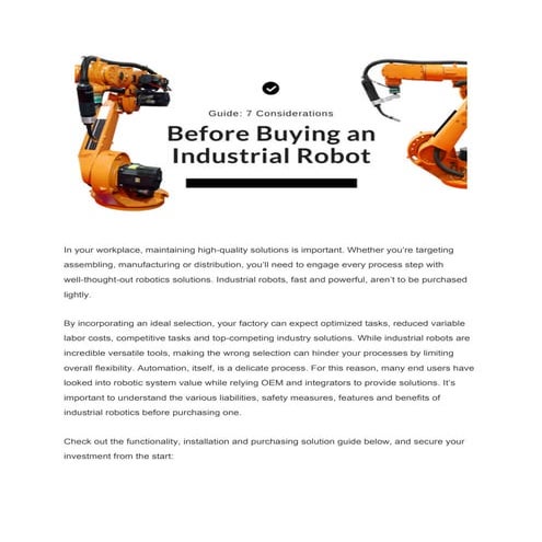 What to Consider Before Buying an Industrial Robot