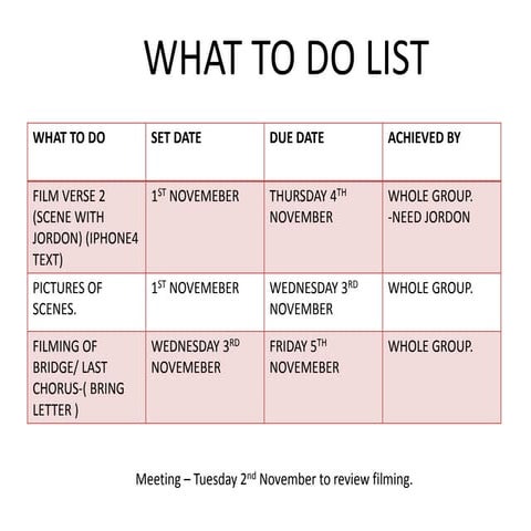 What to do list novemeber