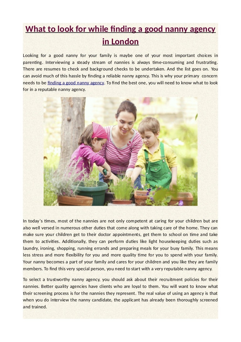 What To Look For While Finding A Good Nanny Agency In London