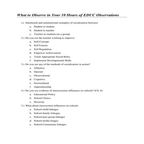What to observe in your 10 hours of educ observations