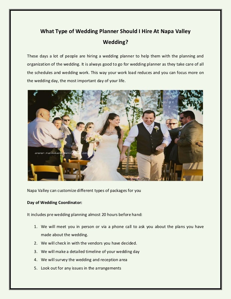 What type of wedding planner should i hire at Napa valley