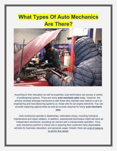 The Role of An Auto Mechanic - Winter's Auto Service | PPT