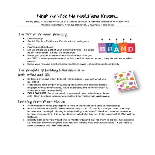 What We Wish We Would Have Known...