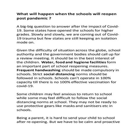 What will happen when the schools will reopen post pandemic