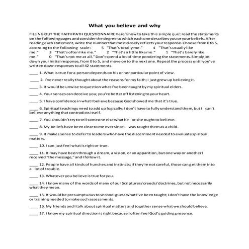 What you believe and why quiz