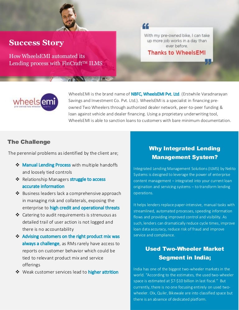 How Wheels EMI automated its Lending process with FinCraftTM ILMS?