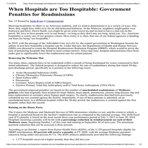 When Hospitals are Too Hospitable: Government Penalties for Readmissions