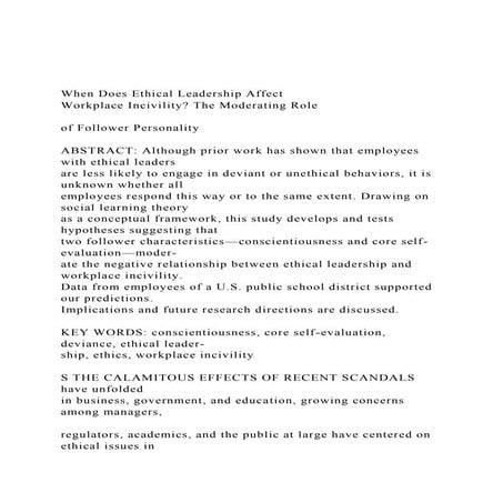IMPACT OF ETHICAL LEADERSHIP ON WORKPLACE DEVIANCE WITH MODERATING ROLE ...