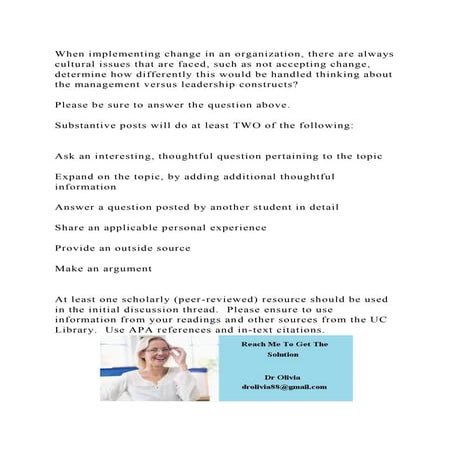 When implementing change in an organization, there are always cultur.docx