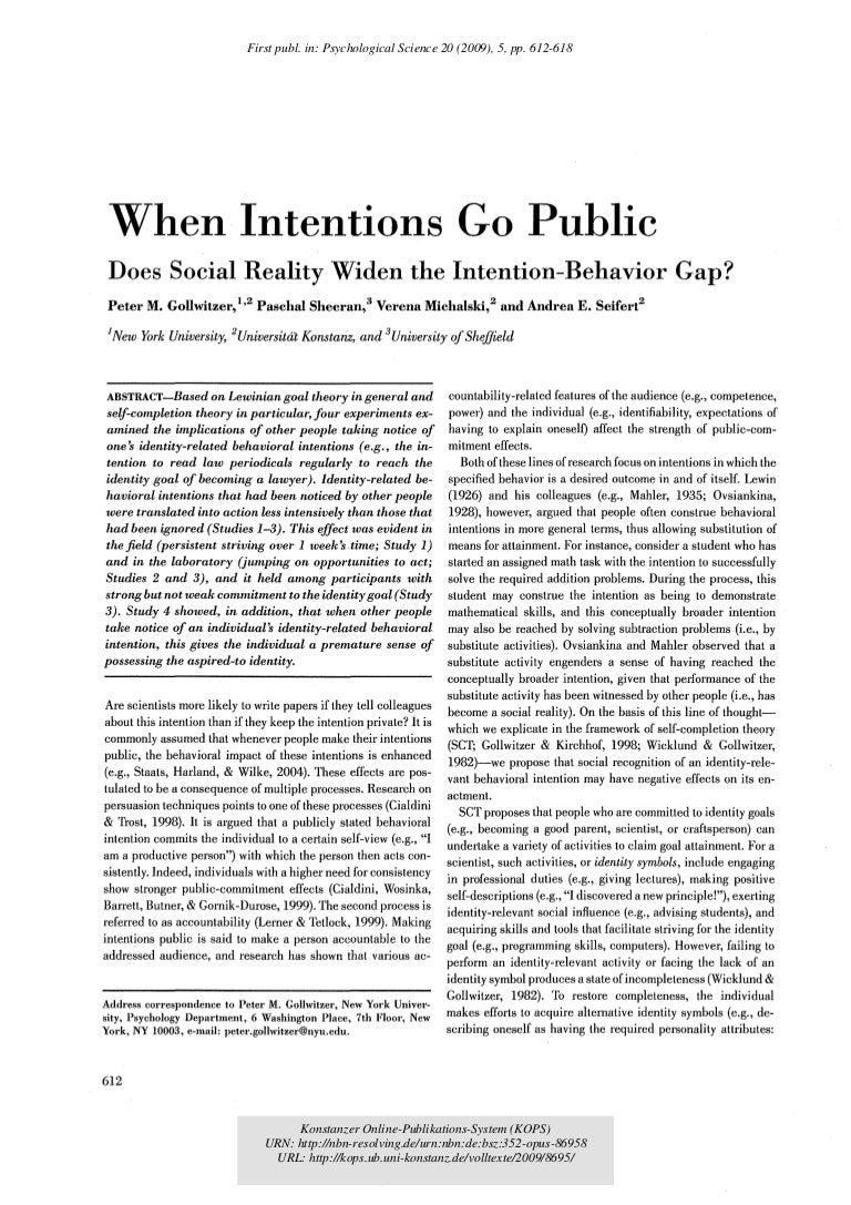 When Intentions Go Public Gollwitzer Pm Sheeran P Michalski V S