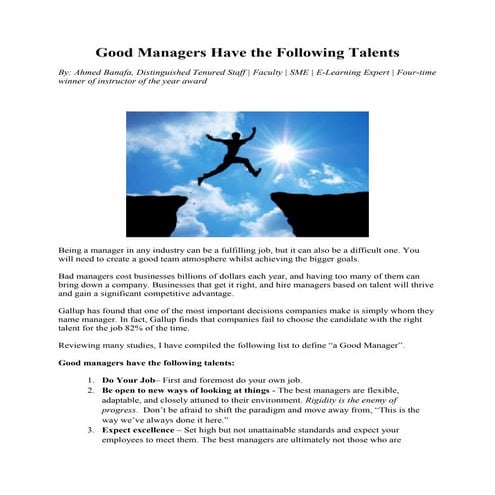 Good Managers Have the Following Talents