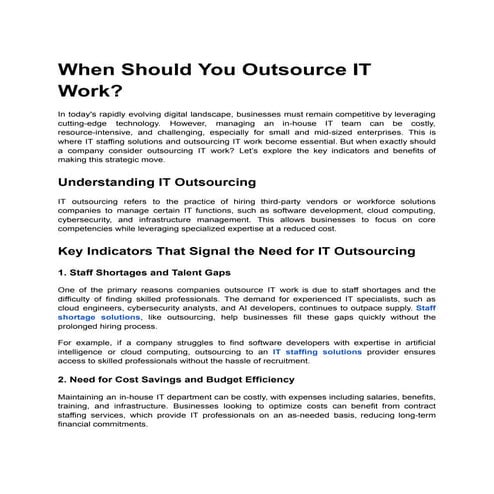 When Should You Outsource IT Work for your Company