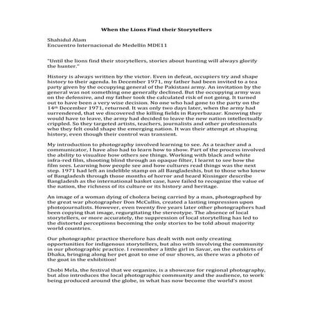 When the Lions Find their Storytellers - Shahidul Alam