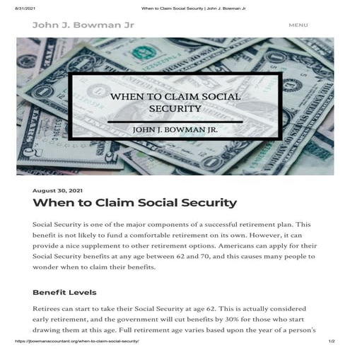 When To Claim Social Security