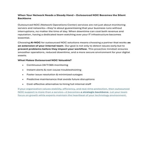 When Your Network Needs a Steady Hand – Outsourced NOC Becomes the Silent Bac...