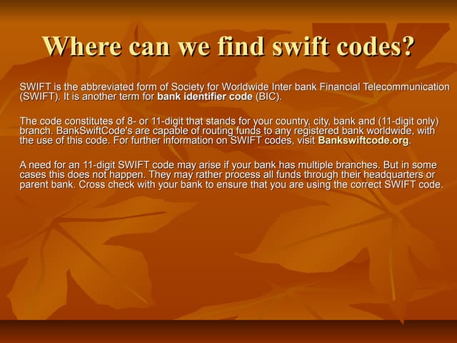 Where can we find swift codes? | PDF