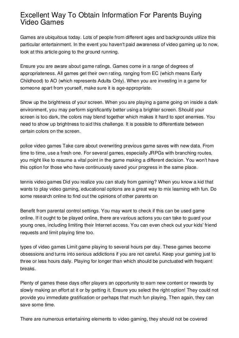 Excellent Way To Obtain Information For Parents Buying Video Games