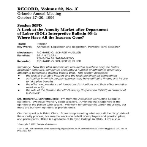 Annuity Market After DOL 95-1: Where Have All The Insurers Gone