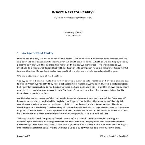 Where next for reality?