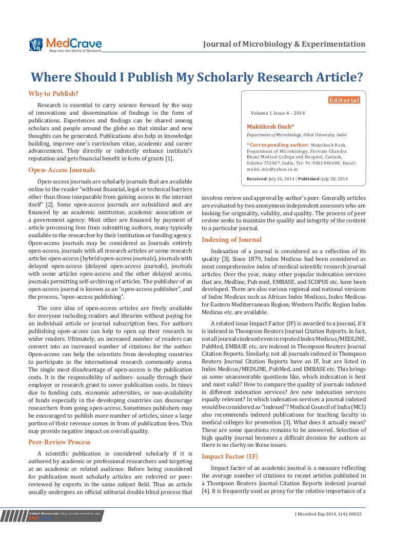 Where should I publish my scholarly research article?