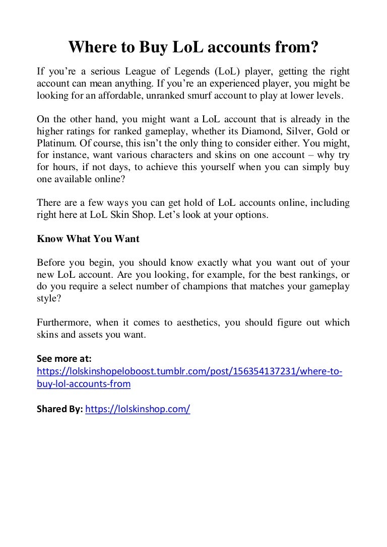 buy lol account on Where To Buy Lol Accounts From