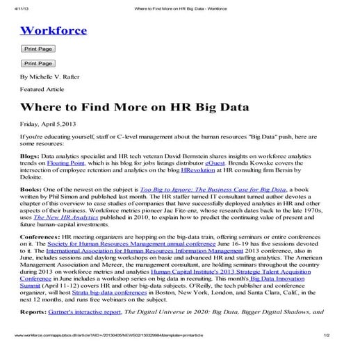 Where to find more on Big Data for HR