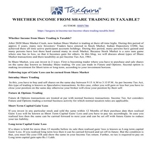 Whether Income from Share Trading is Taxable ?.pdf