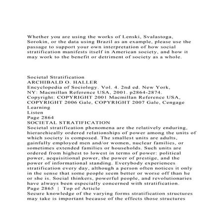 Whether you are using the works of Lenski, Svalastoga, Sorokin, .docx