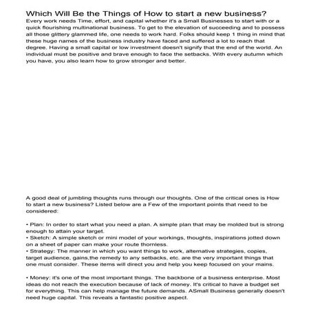 Which Will Be the Things of How to start a new business? 