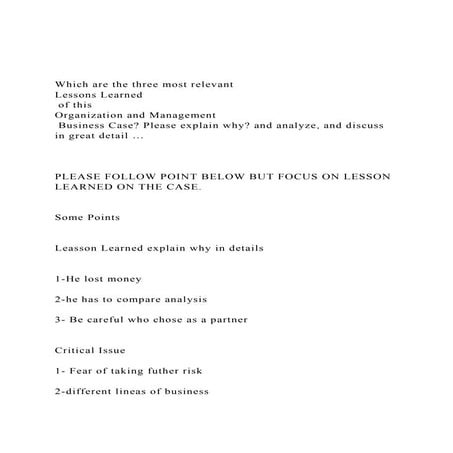 Which are the three most relevant Lessons Learned of this .docx