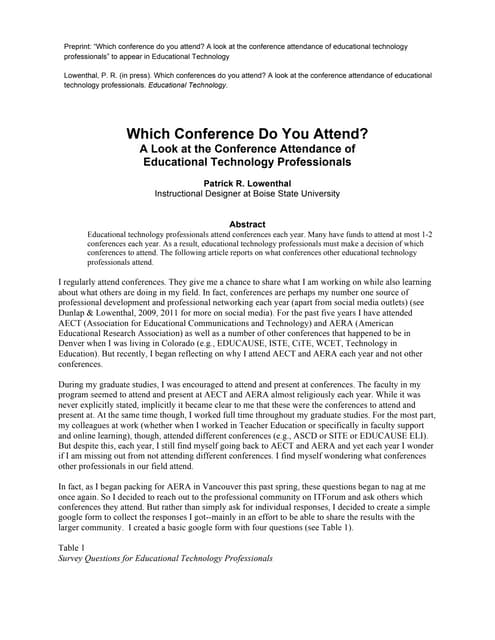 Which Conferences Do You Attend?: A Look at the Conference Attendance of Educational Technology Professionals