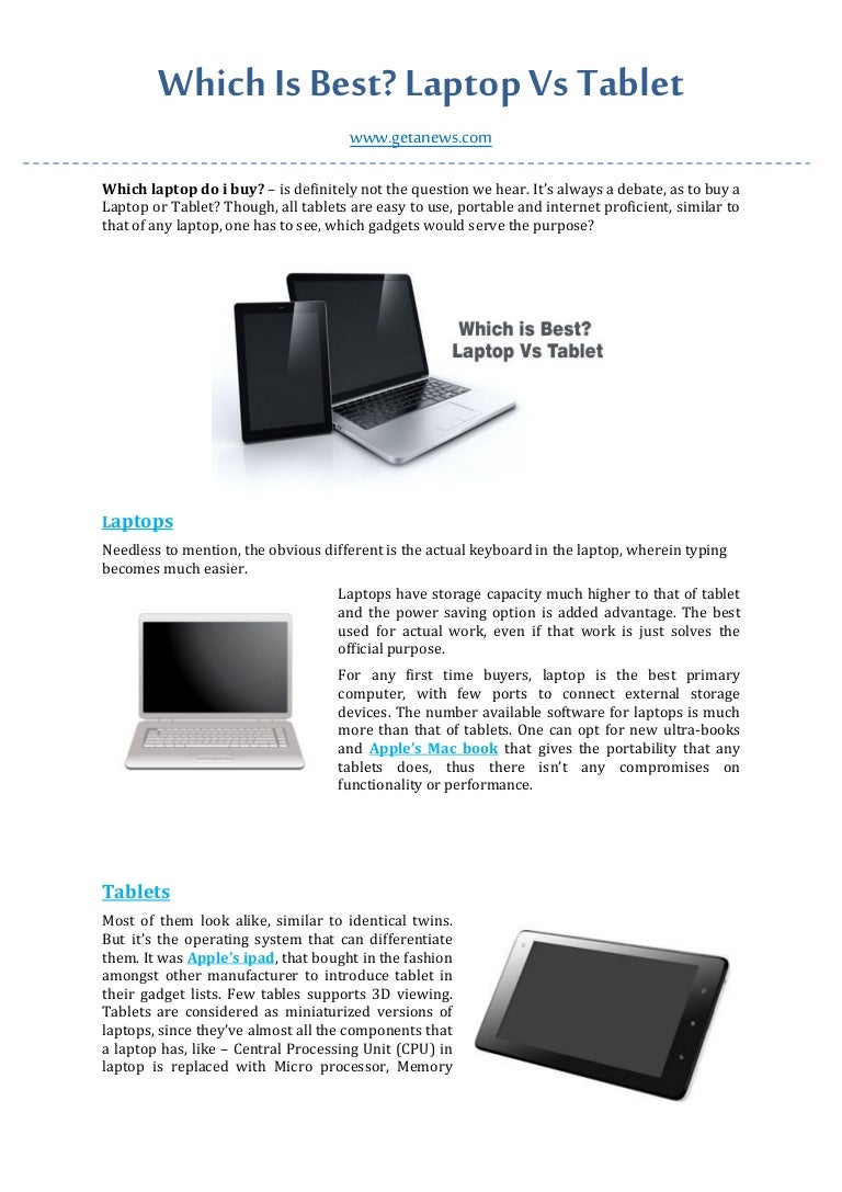 Which Is Best ? Laptop Vs Tablet
