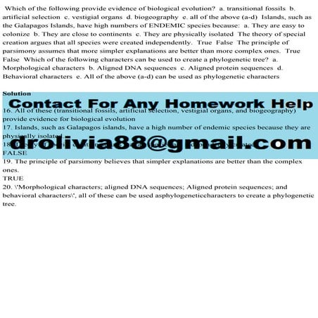 Which of the following provide evidence of biological evolution  a. .pdf