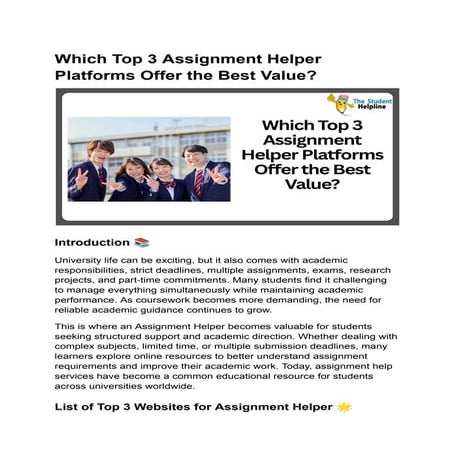 Top 3 Assignment Helper Platforms Students Prefer for Academic Success ...