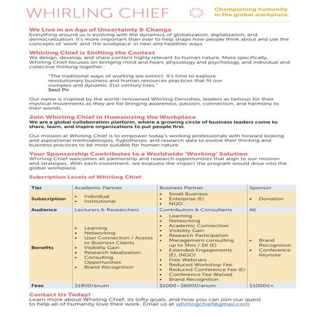 Whirling Chief Sponsorship One Pager
