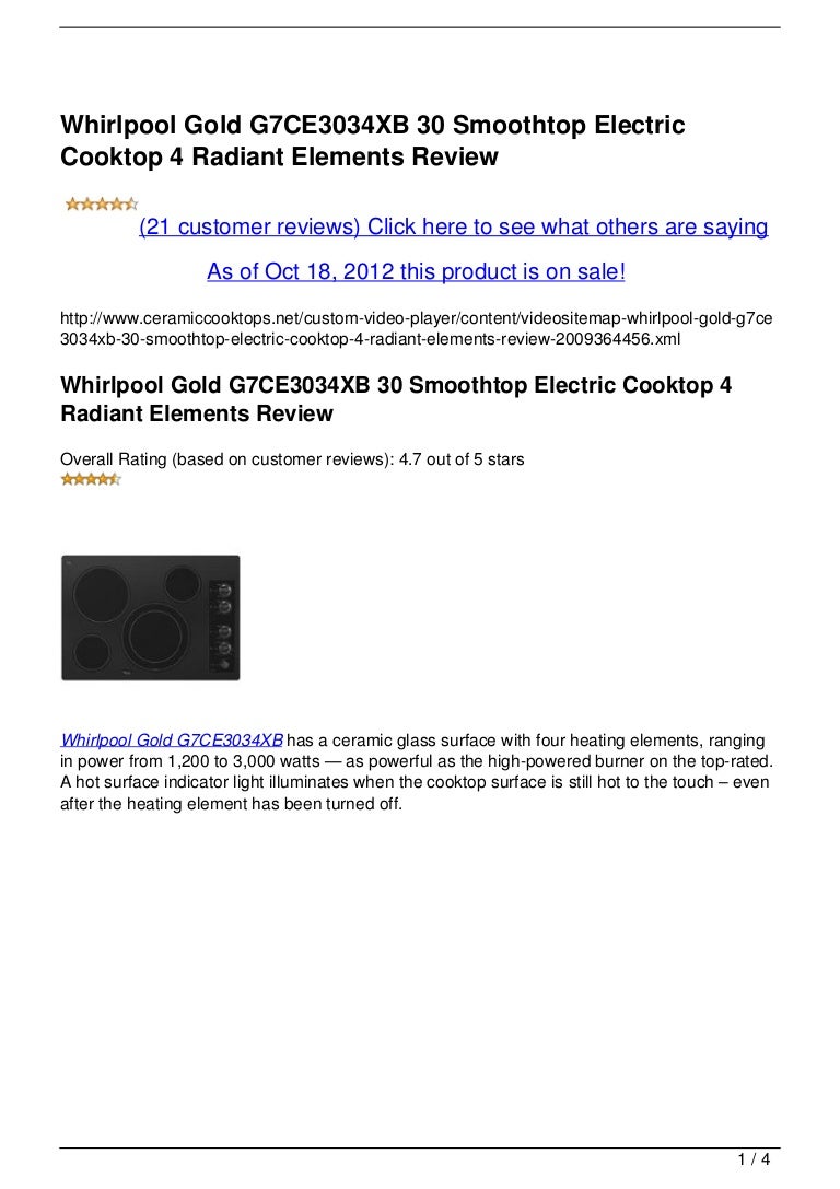 Whirlpool Gold G7ce3034xb 30 Smoothtop Electric Cooktop 4 Radiant Ele