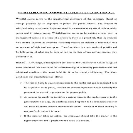 Whistleblowing and Whistleblower Protection Act