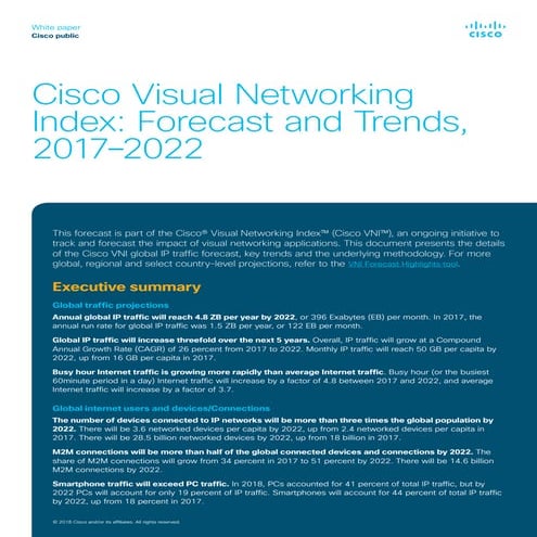 Cisco Visual Networking Index: Forecast and Trends, 2017–2022