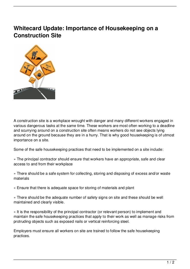Whitecard Update Importance of Housekeeping on a Construction Site