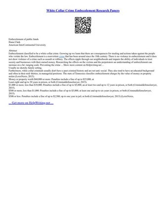 White Collar Crime Embezzlement Research Papers