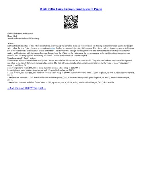 White Collar Crime Embezzlement Research Papers
