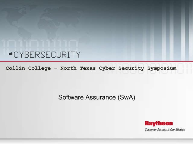 NTXISSACSC2 - Software Assurance (SwA) by John Whited