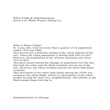 White Flight & Suburbanization Gavin Lee, Philip Wilson, Chang.docx