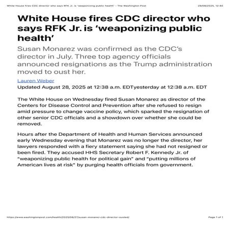 White House fires CDC director who says RFK Jr. is "weaponizing public health"