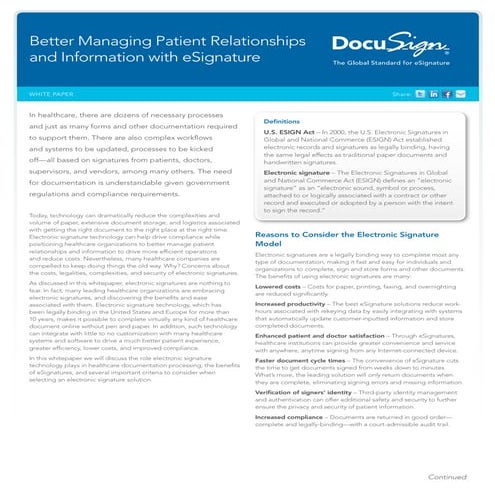 Whitepaper: Better Managing Patient Relationships and Information with eSigna...