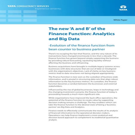 The new ‘A and B’ of the Finance Function: Analytics and Big Data - -Evolutio...